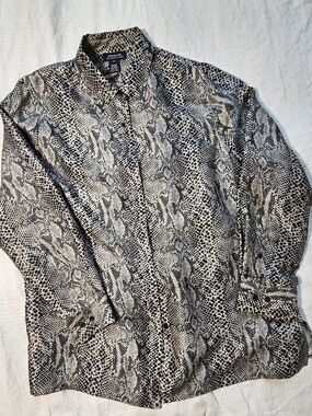 Signature Brand Silk Snake-Print Button-Up Shirt Size 1X